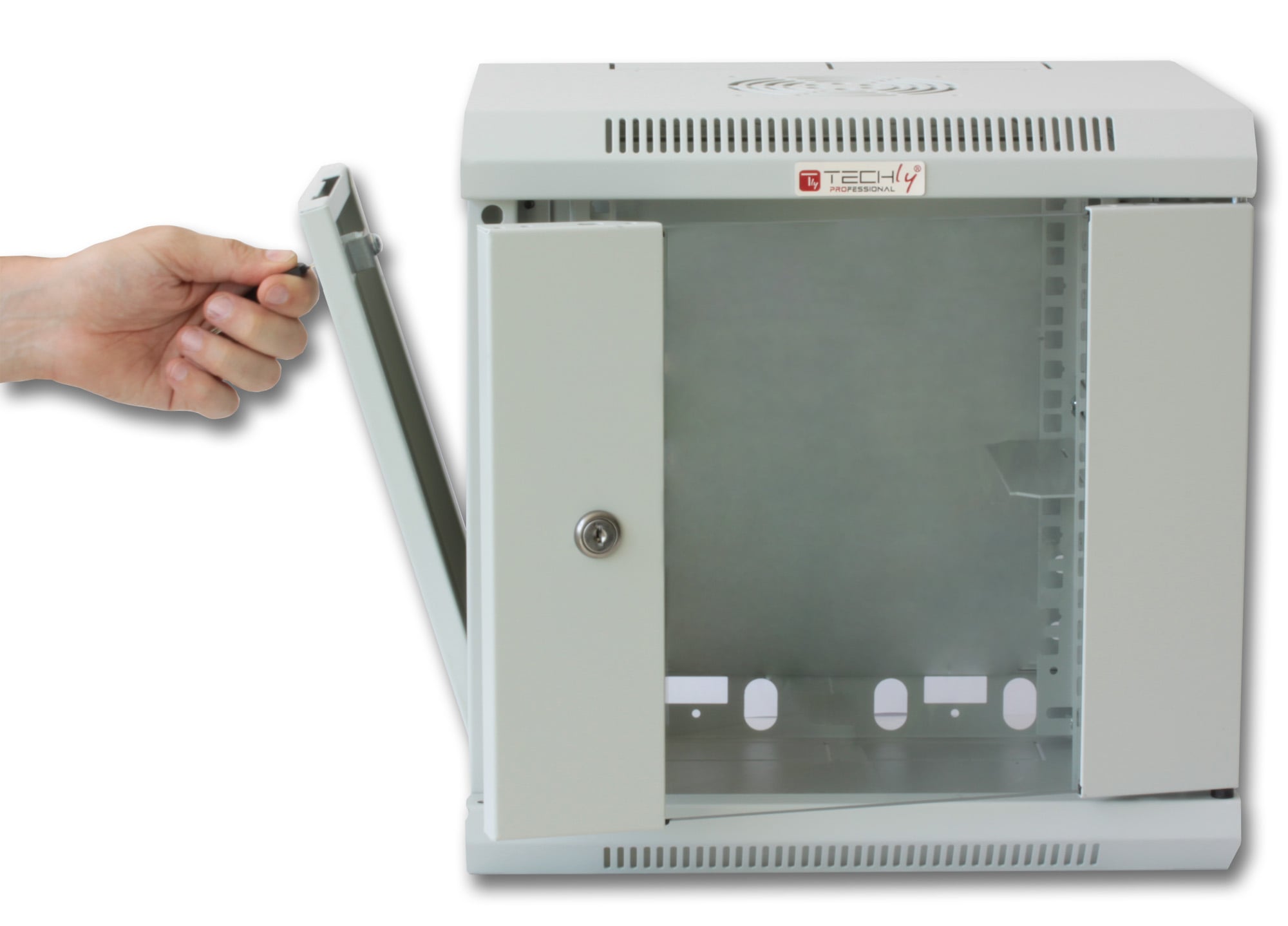 Armadio Rack 10'' a muro 9 unità con pannelli asportabili Grigio prof. 300 mm - Miniatura 6