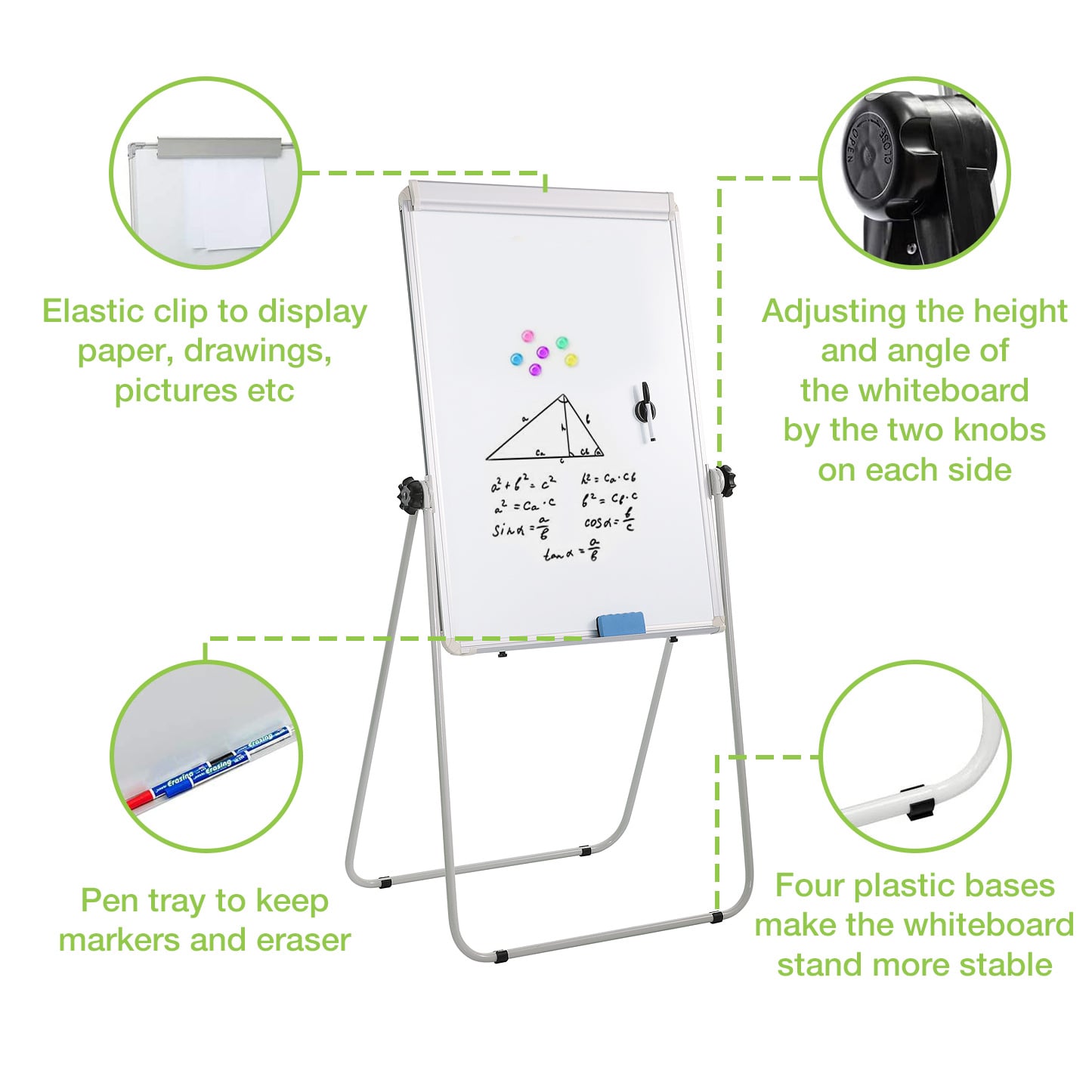 Lavagna Magnetica Bifacciale Flipchart Portatile 70x100 cm con Supporto - Miniatura 6