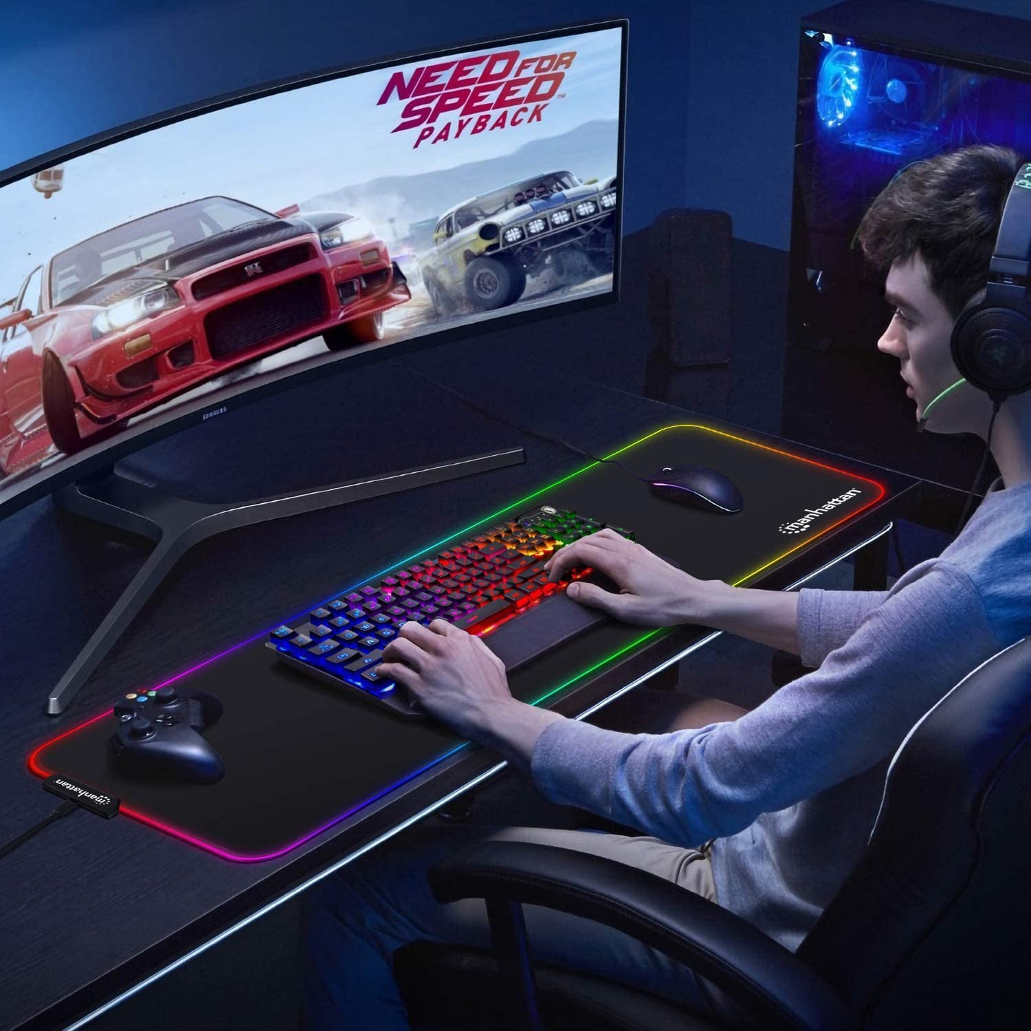 Tappetino Mouse Gaming XXL Illuminazione LED Effetti Luce RGB - Miniatura 6