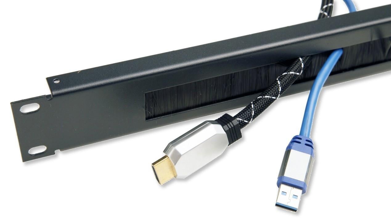 Pannello Passacavi 1U con Coda Fissacavi e Spazzola Antipolvere Nero - Miniatura 6