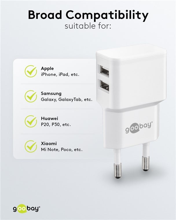 Caricatore da Muro 2 porte USB-A Slim Design 12W Bianco - Miniatura 7