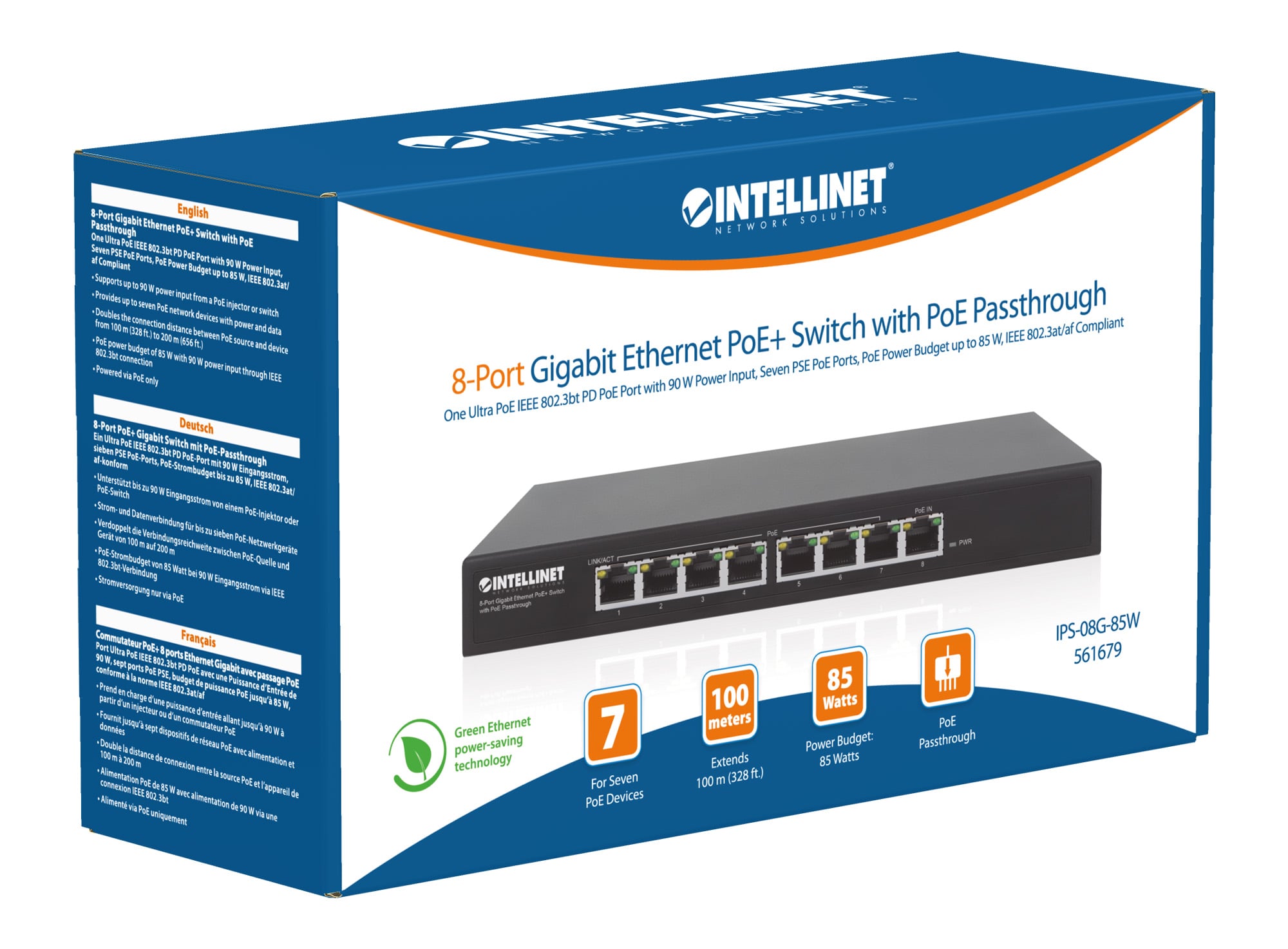 Switch PoE+ Gigabit Ethernet a 8 porte con passthrough PoE - Miniatura 7