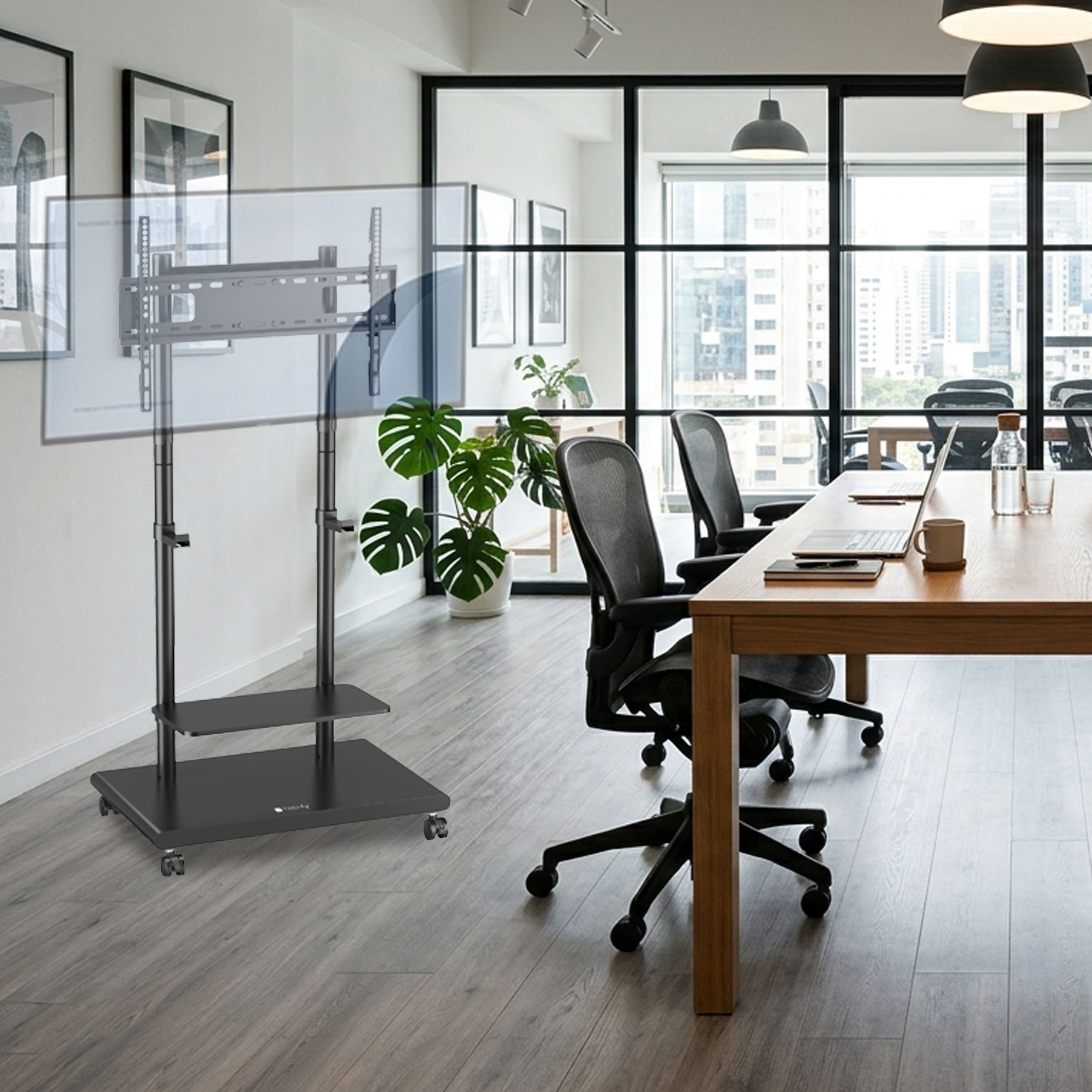Supporto Mobile da Pavimento con Altezza Regolabile e Mensole, per TV  da 37-75'' - Miniatura 7