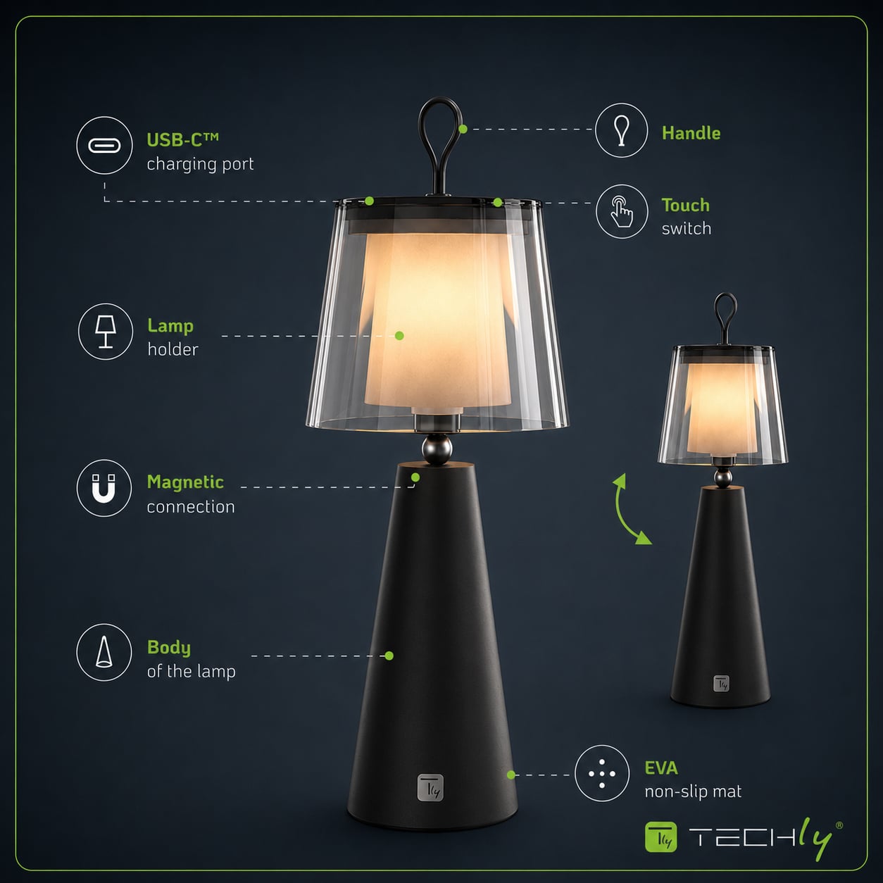 Lampada da Tavolo LED per Esterni con Portalampada Rimovibile, Nera e Trasparente - Miniatura 7
