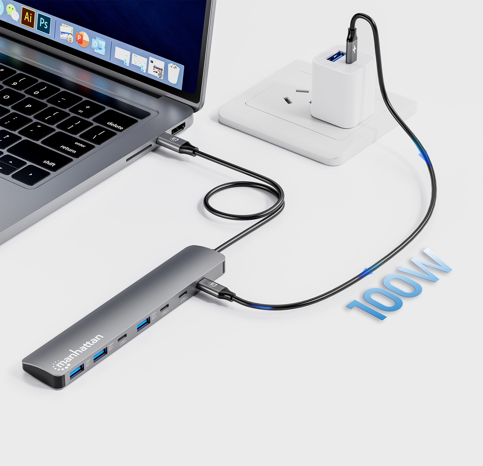 Hub 7 porte USB3.2 10G/5G 4x USB-C™ + 3x USB-A con Power Delivery - Miniatura 7