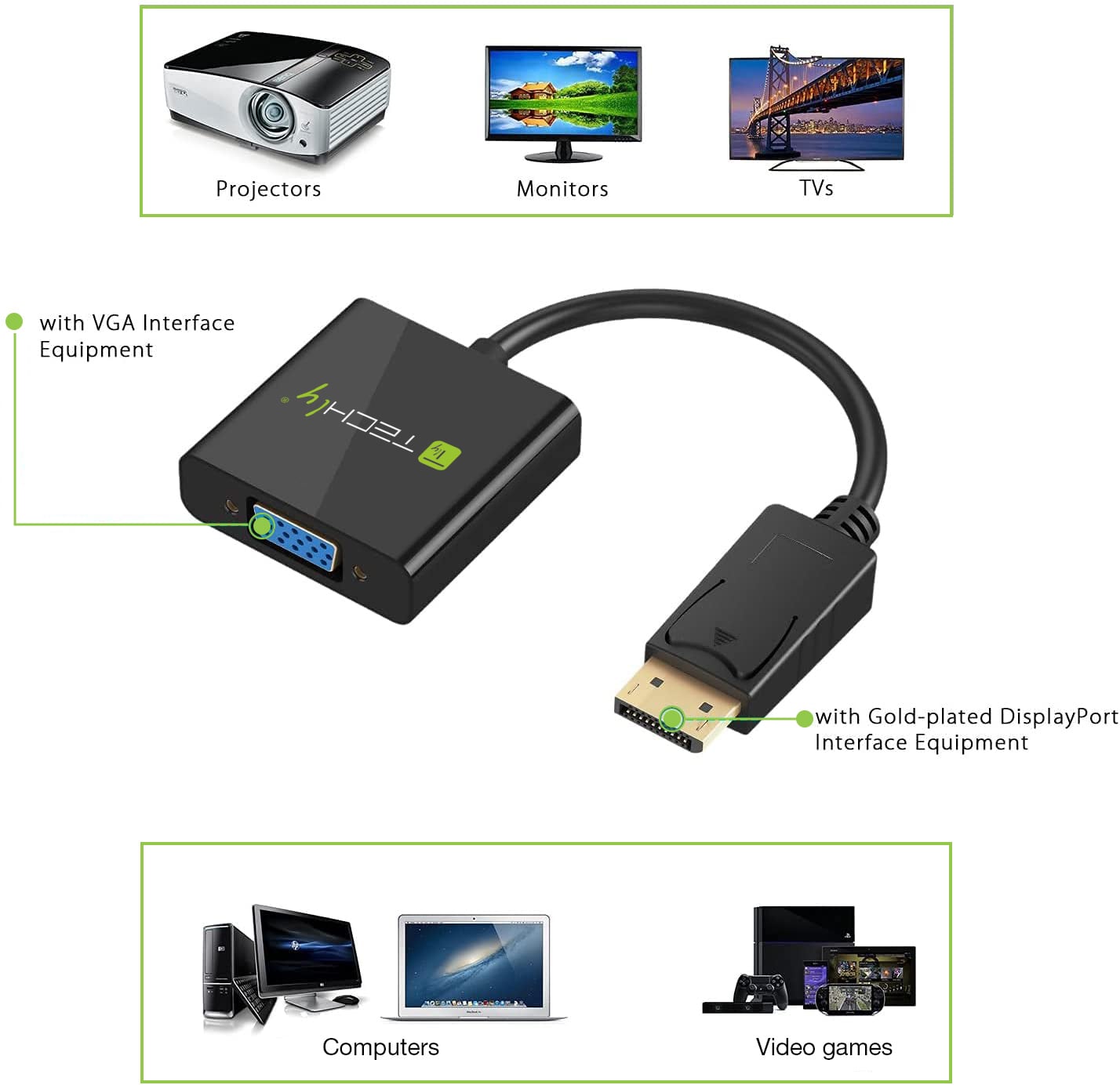 Convertitore da DisplayPort v1.2 a VGA 15 cm - Miniatura 7
