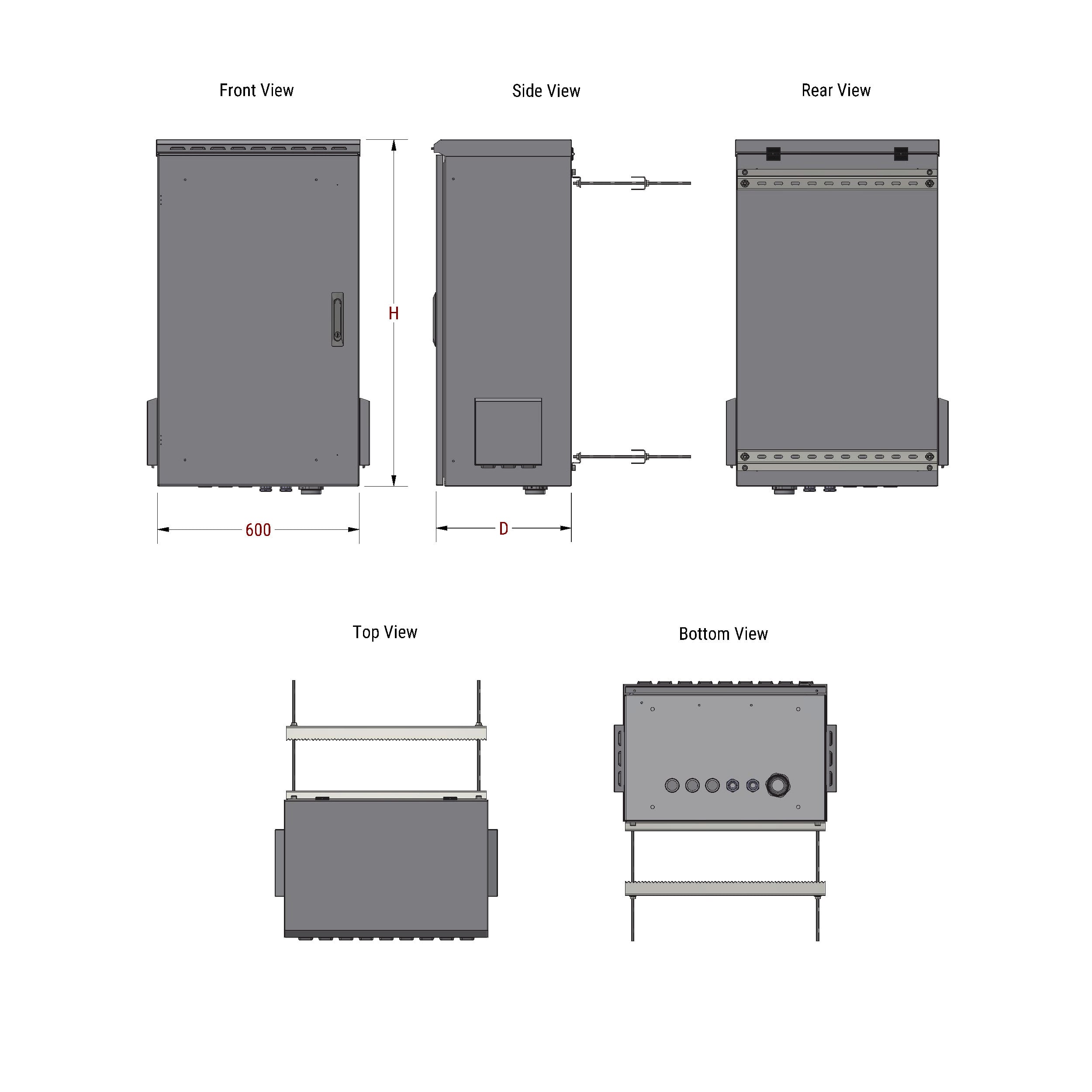 Armadio Rack 19'' Fissaggio a Palo 7U IP66 Porta Cieca Prof. 400 mm Grigio - Miniatura 7