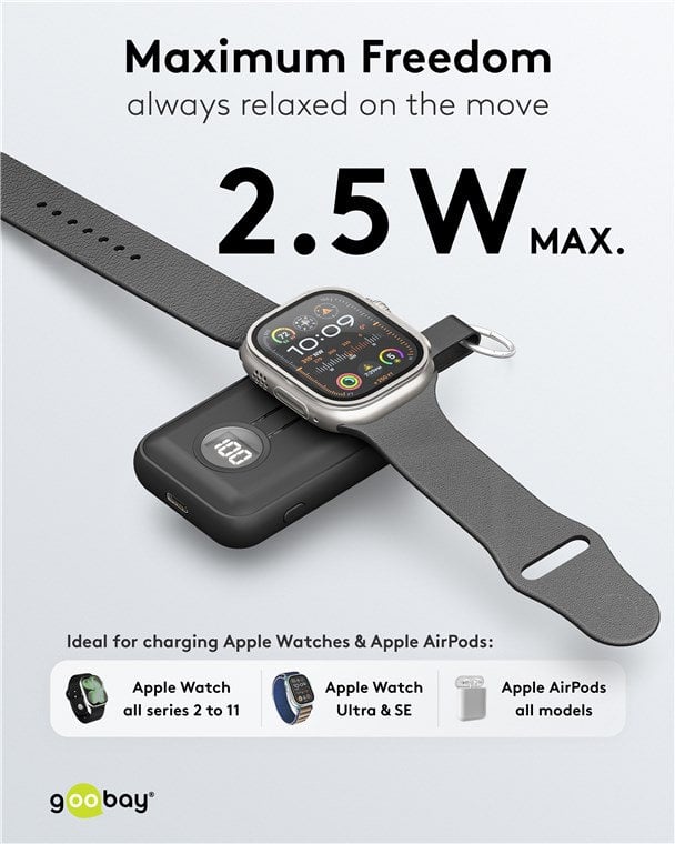 Power Bank Wireless Magnetico per Apple Watch con LED 2.500 mAh 2,5W Nero - Miniatura 8