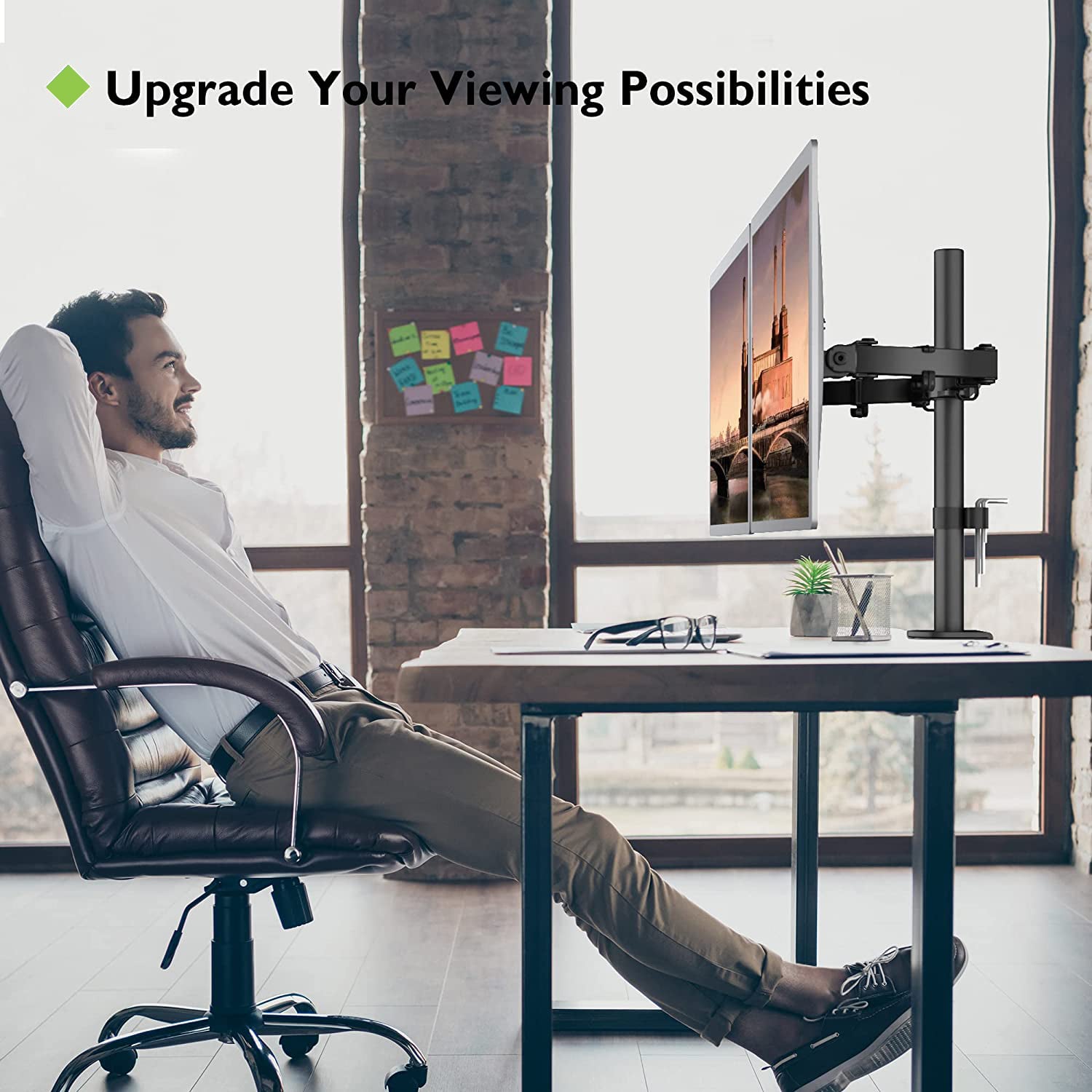Supporto da Scrivania per 2 Monitor 13-27'' Installazione con Morsetto o Vite Passante - Miniatura 8