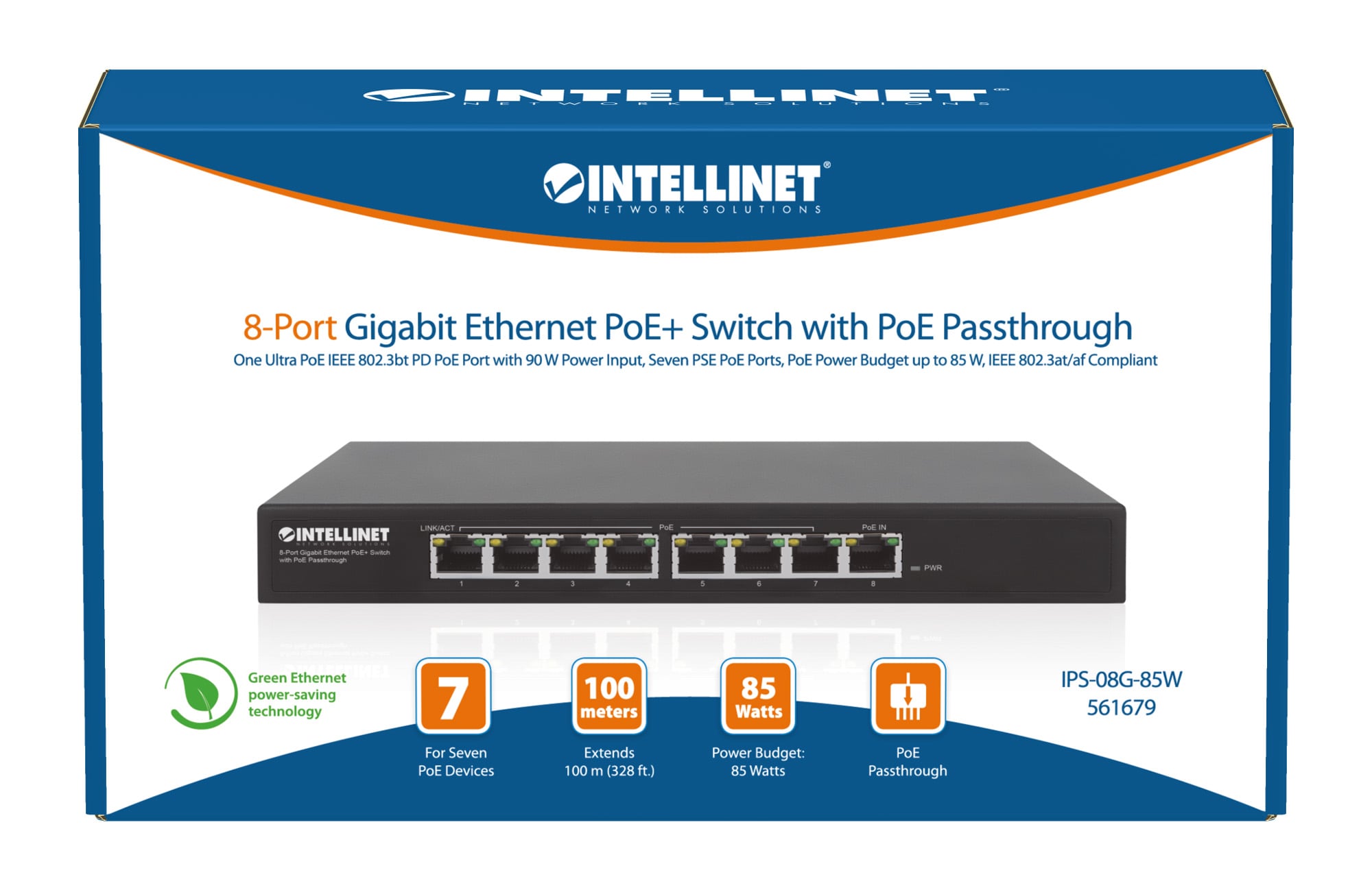 Switch PoE+ Gigabit Ethernet a 8 porte con passthrough PoE - Miniatura 8