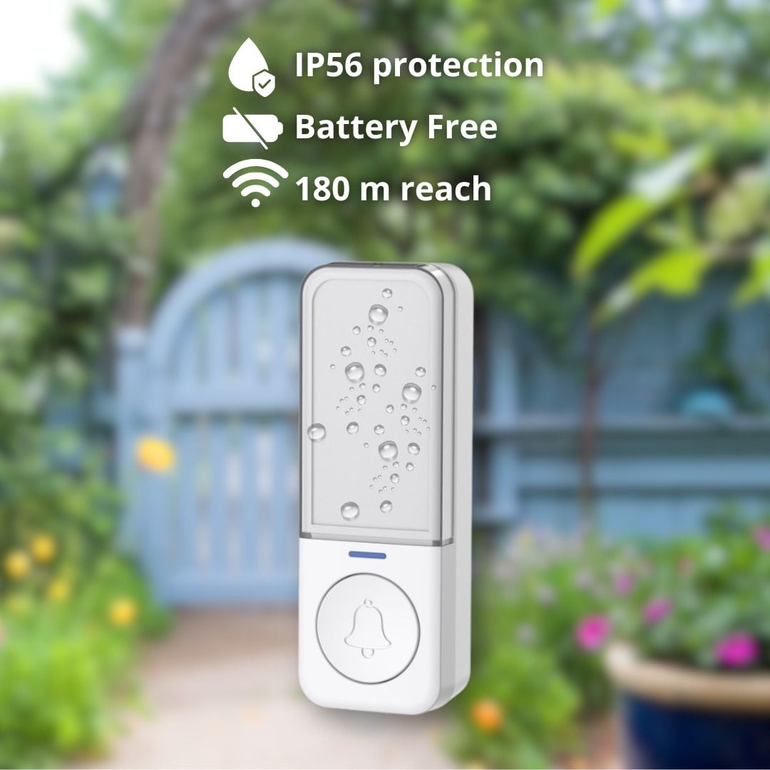 Kit Campanello Wireless fino a 180m con Pulsante IP56 Battery Free - Miniatura 8