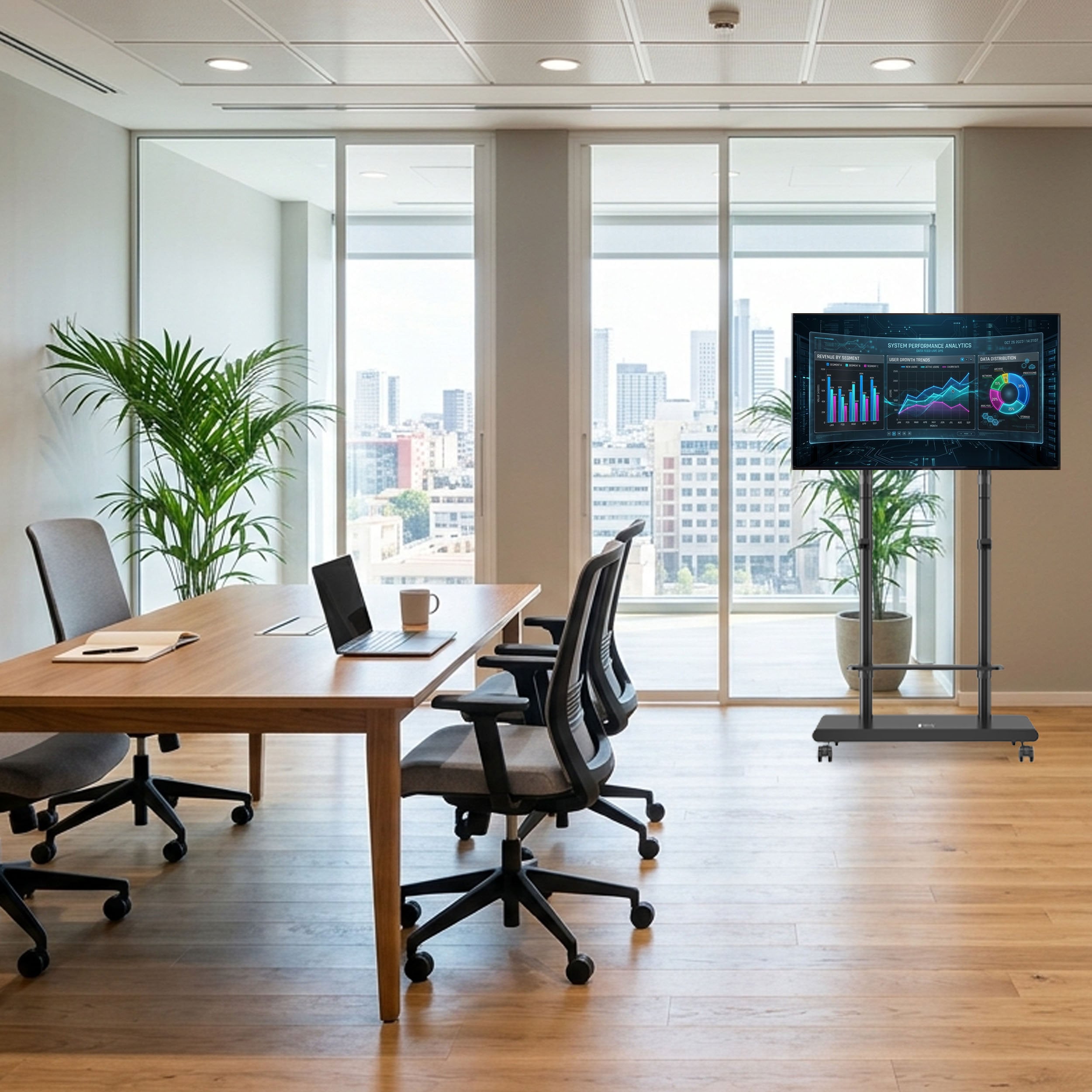 Supporto Mobile da Pavimento con Altezza Regolabile e Mensole, per TV  da 37-75'' - Miniatura 8