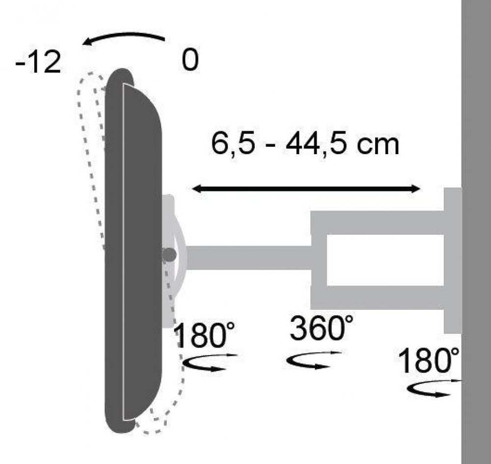 Supporto a muro per TV LED LCD 19-37'' inclinabile 3 snodi nero - Miniatura 8