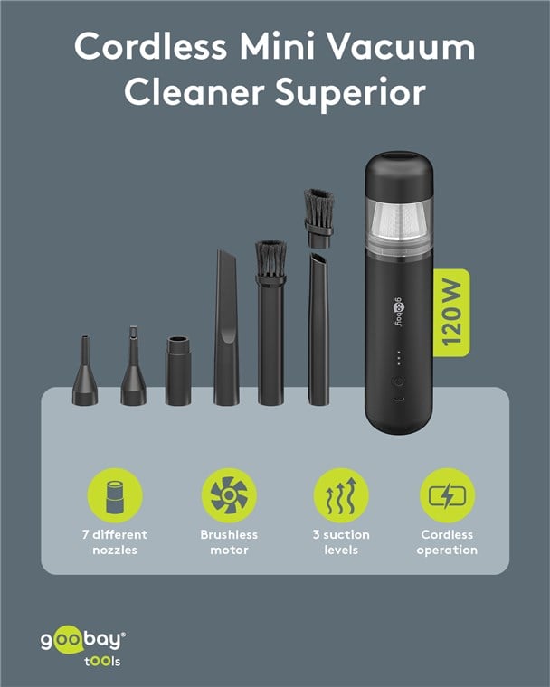 Mini Aspirapolvere Superior 120 W con Batteria, Nero - Miniatura 8