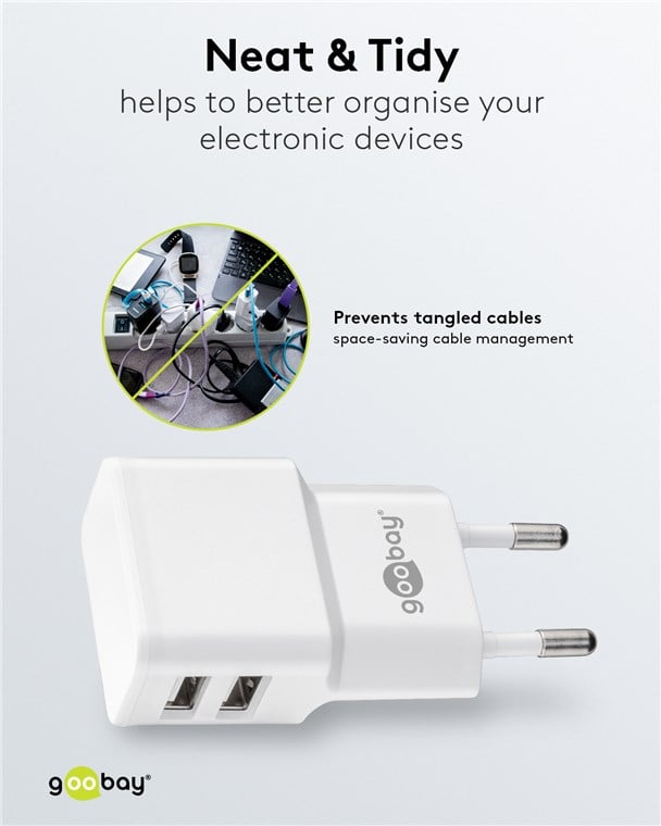 Caricatore da Muro 2 porte USB-A Slim Design 12W Bianco - Miniatura 8