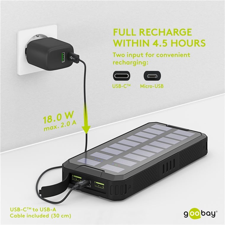 Caricabatterie a Ricarica Solare Rapida 20.000 mAh USB-C™ PD QC3.0 - Miniatura 8
