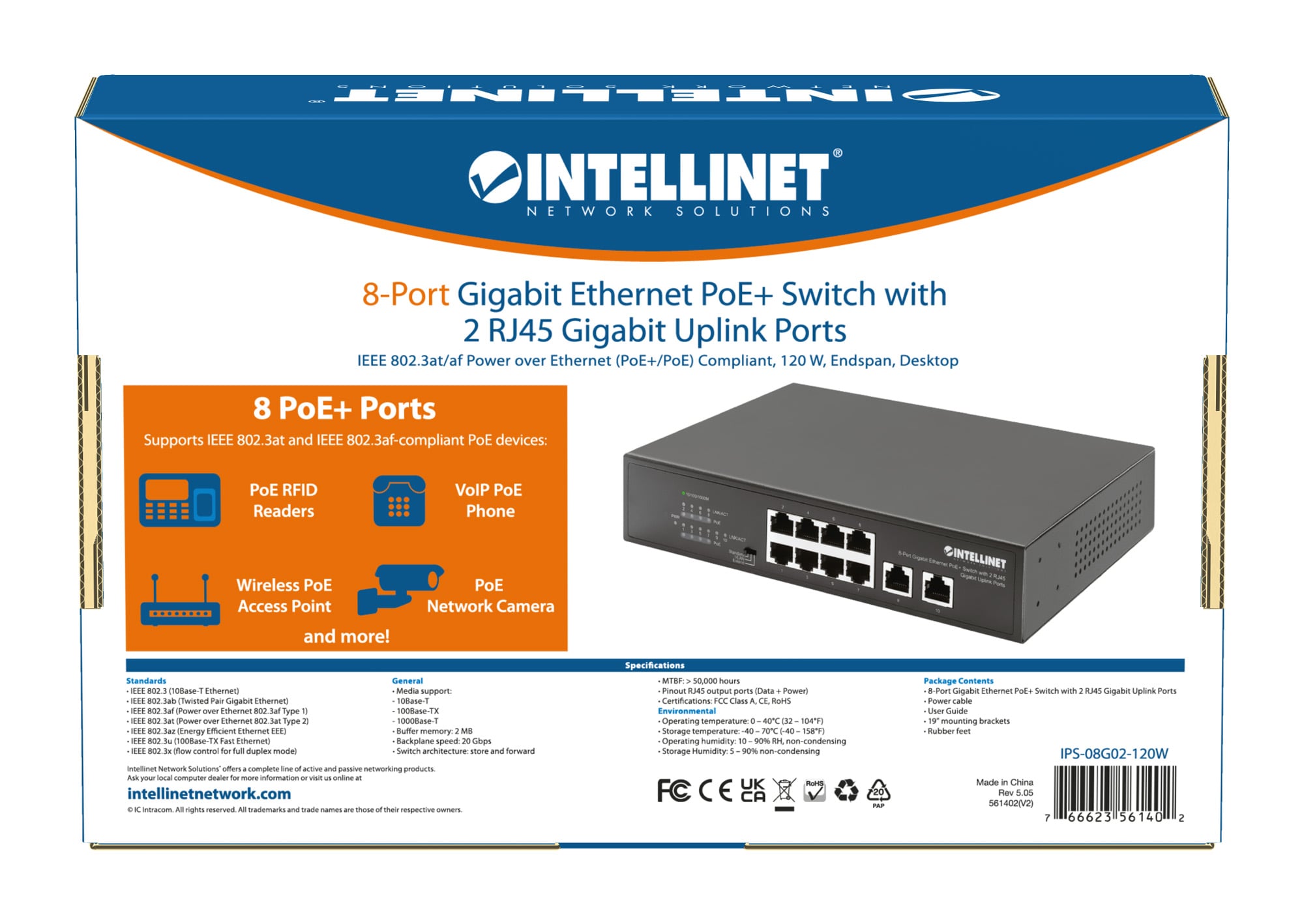 Switch Ethernet Gigabit 8 Porte PoE+ con 2 porte RJ45 Gigabit Uplink - Miniatura 9