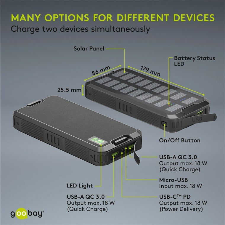 Caricabatterie a Ricarica Solare Rapida 20.000 mAh USB-C™ PD QC3.0 - Miniatura 9
