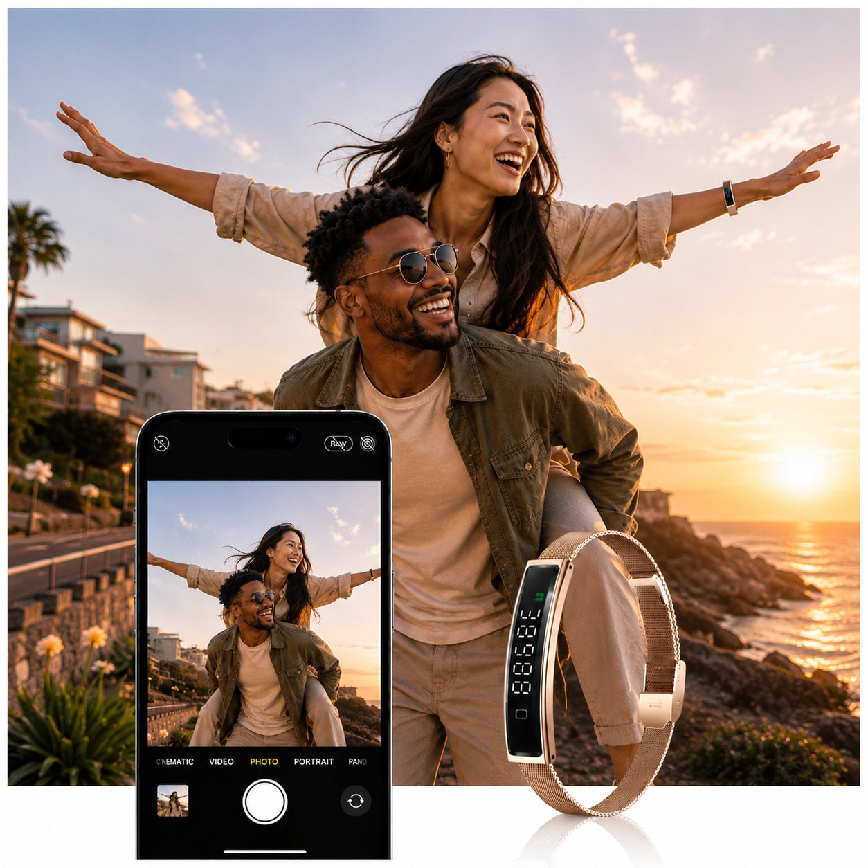 Bracciale Smart Fitness Bluetooth 5.3, Oro - Miniatura 9
