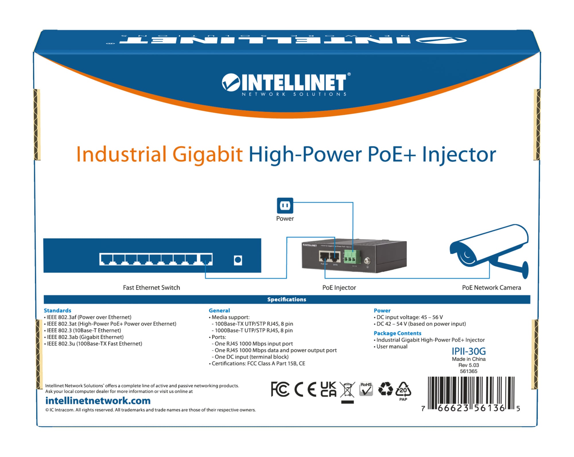 Iniettore Industriale per Guida DIN Gigabit High-Power PoE+ 30W - Miniatura 9
