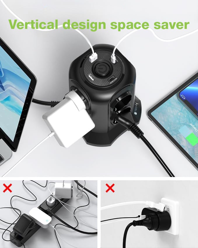Multipresa da Tavolo a Torretta Salvaspazio 8 Posti Italiana Bipasso / Schuko 2 USB-A e 2 USB-C™ - Miniatura 10