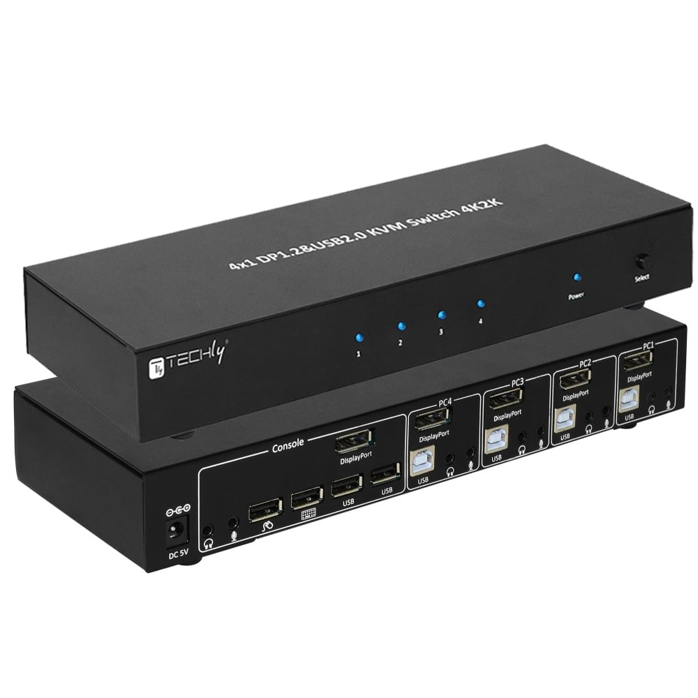 Switch KVM DisplayPort  1.2 e USB 2.0 4 porte con hub e audio - Immagine 1