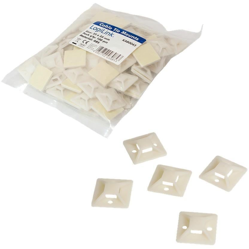 100 Base Autoadesive Per Fascette Fermacavi, 28x28 Mm, Nere, Per Fissaggio Cavi E Tubi