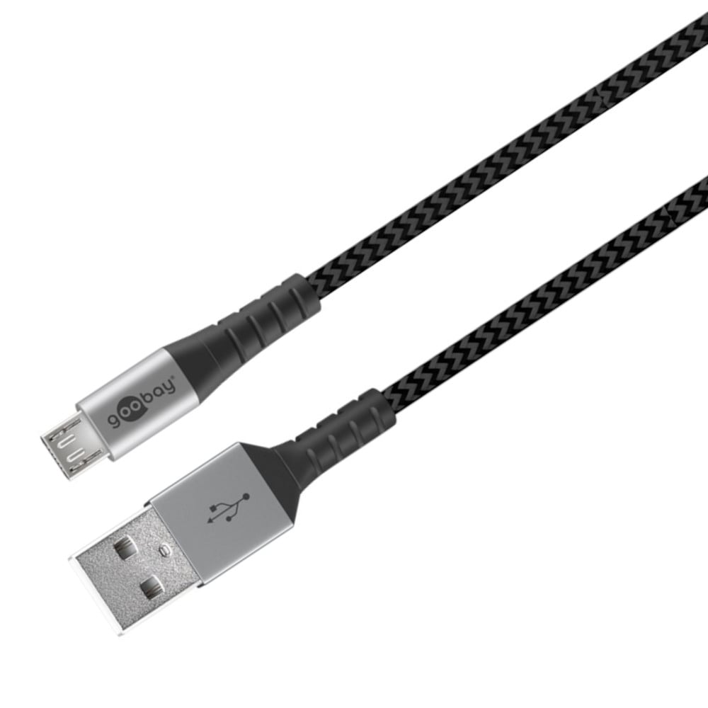 Cavo Micro USB Guaina Intrecciata USB2.0 A M/MicroB M 1m Nero/Silver - Immagine 1