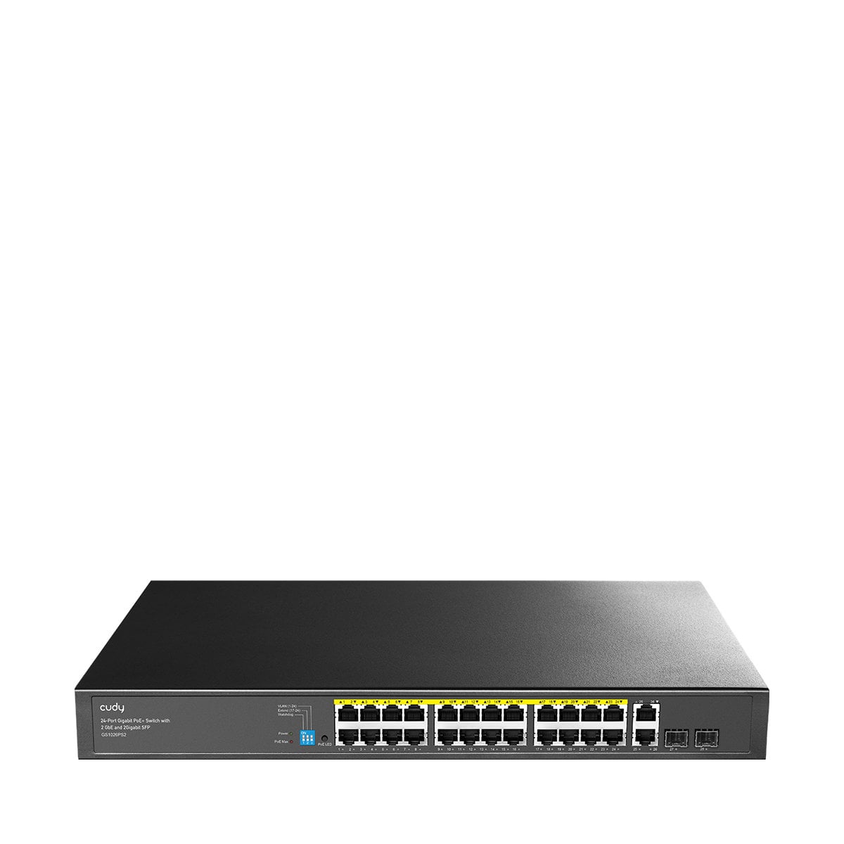 Switch Gigabit PoE+ 24 Porte con 2 Uplink GBE e 2 Gigabit SFP, GS1026PS2 Nero