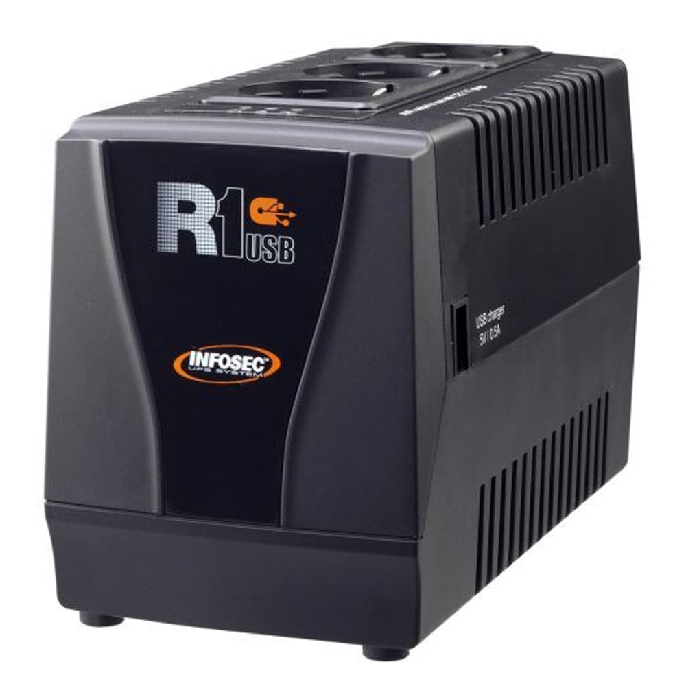 Regolatore automatico di tensione R1 USB 1000VA con 3 Prese Schuko Nero - Immagine 1