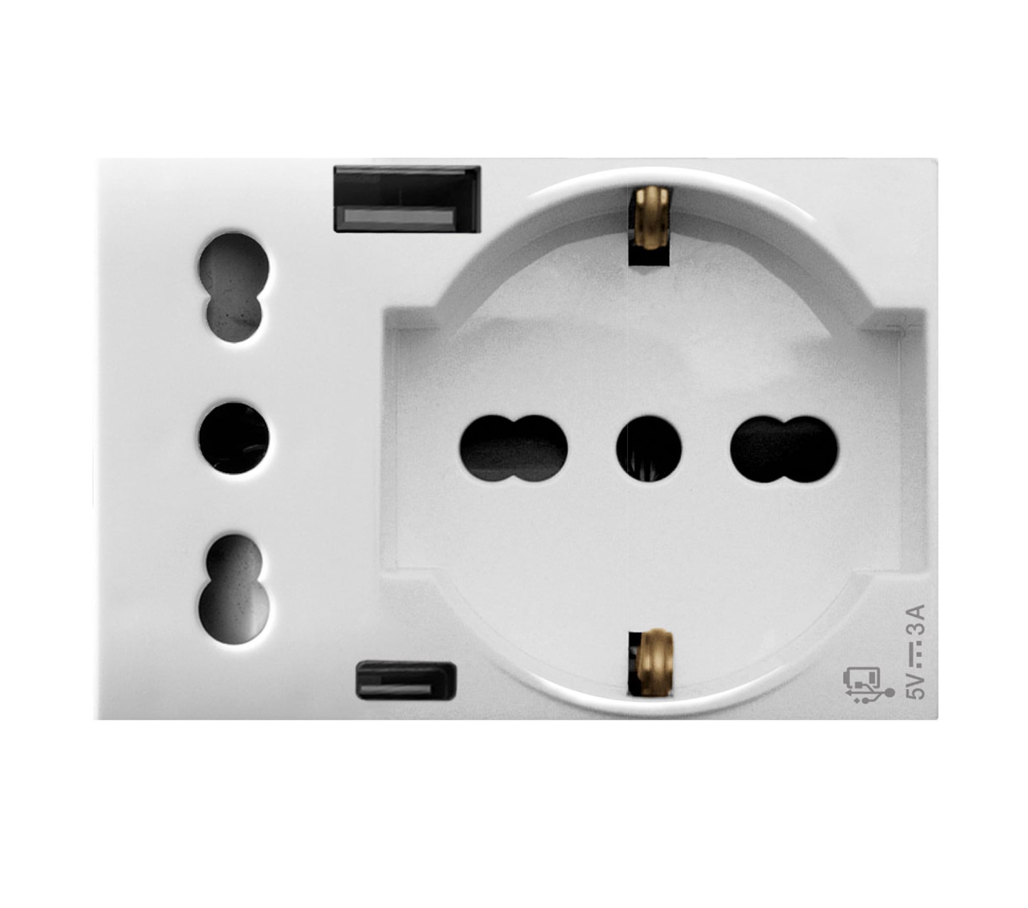 Domus S44 Presa Schuko Presa Italiana USB-A e USB-C™ 2P+T 10/16A 250V 3 Moduli Bianco Lucido, 44109015USB - Immagine 1