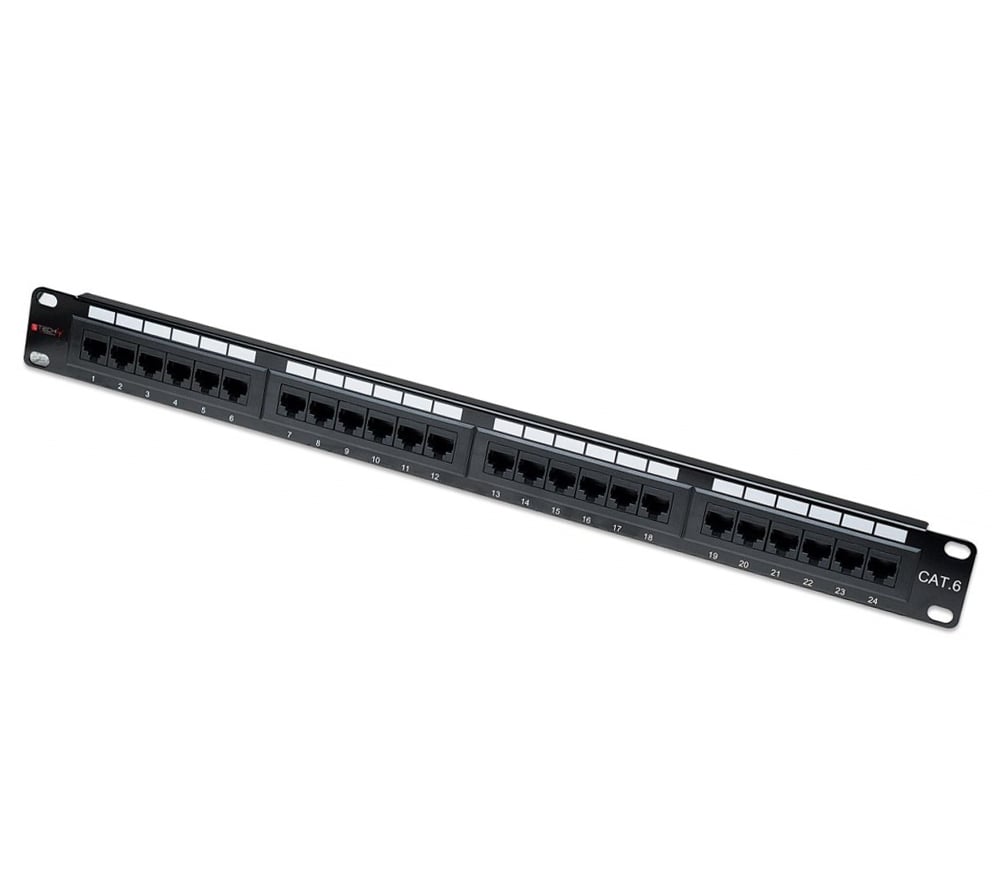 Pannello Patch UTP 24 Posti RJ45 Cat.6 con barra gestione cavi - Immagine 1