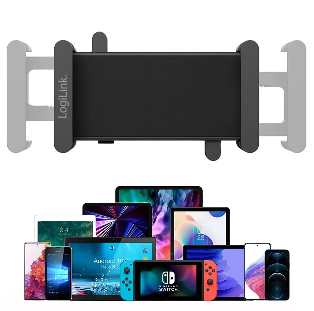 Supporto a Pinza VESA 75x75 per Smartphone e Tablet 4,7''-15'' 1kg max. Nero - Immagine 1