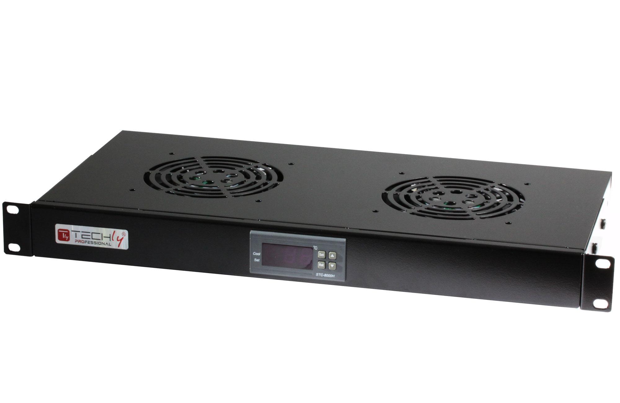 Gruppo 2 Ventole 1U per Rack 19'' con Termostato LED Nero - Immagine 1