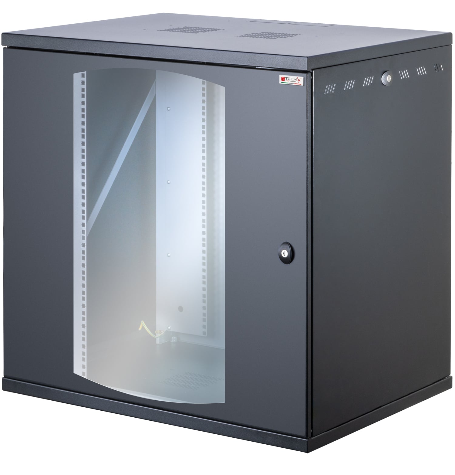 Armadio Rack 19'' a Muro 13U P 600mm L 800mm Porta Vetro Nero - Immagine 1