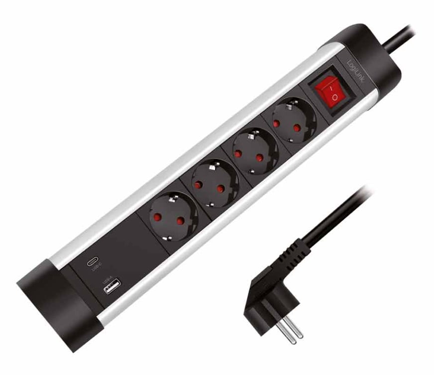 Presa Multipla a 4 vie con Presa USB-C™ PD e USB-A QC per la Ricarica Veloce