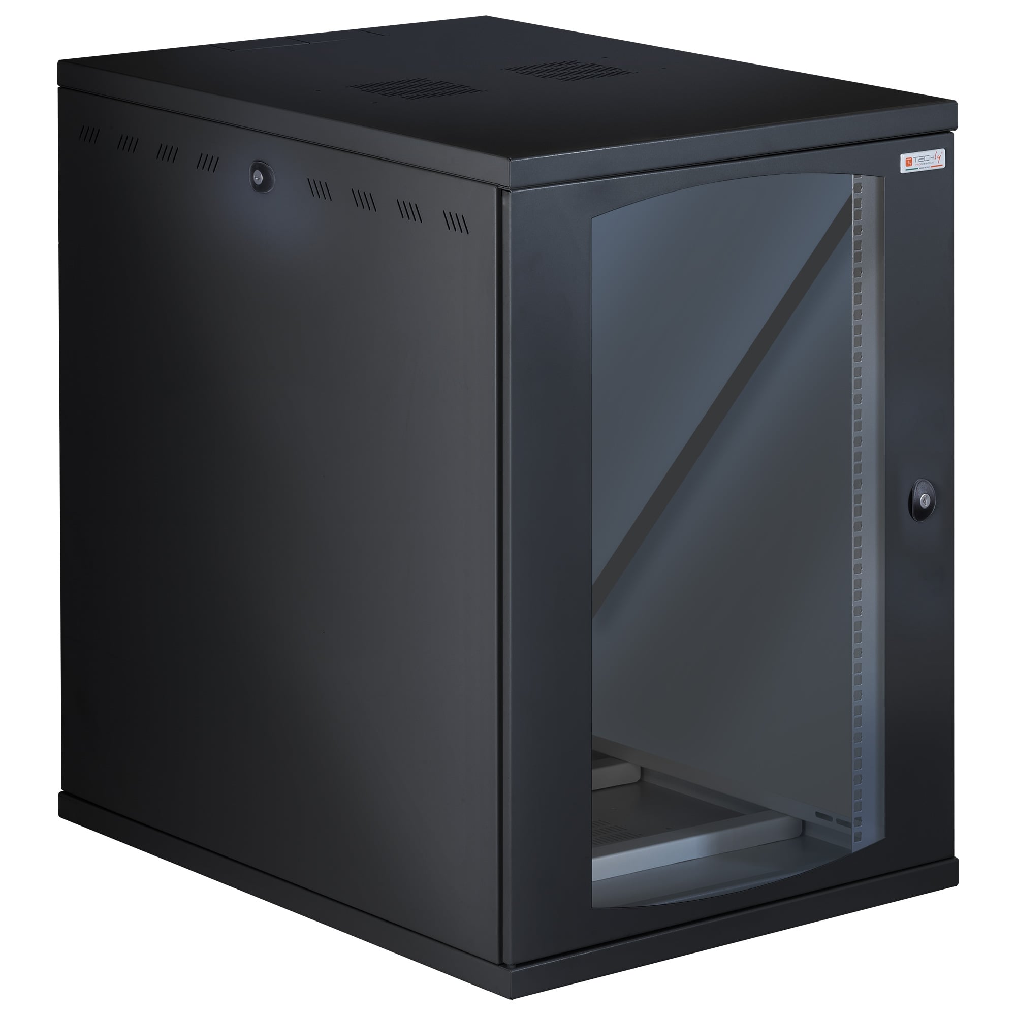 Armadio Rack 19'' a Muro 16U P 800mm L 600mm Porta Vetro Nero - Immagine 1