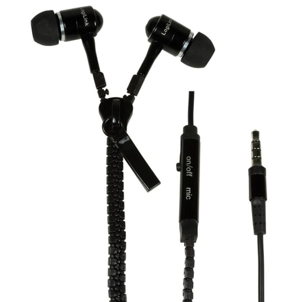 Auricolari Stereo Zipper con Microfono e Telecomando Neri - LOGILINK - SB-HP ZIP-BK-1