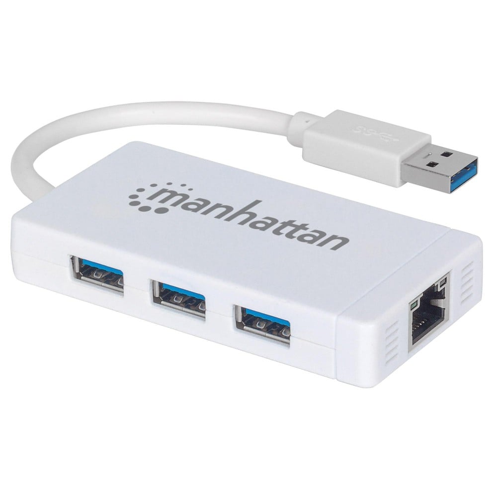 Hub 3 porte USB 3.0 con Adattatore Ethernet Gigabit - MANHATTAN - IDATA USB-ETGIGA-3U-1