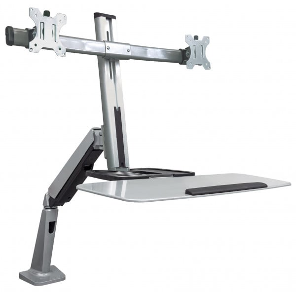 Supporto Per Doppio Monitor Con Cassetto E Gambe In Metallo - Rialzo Scrivania Regolabile In Lunghezza (35-119cm) E Angolo +/-90°, Organizer - 2