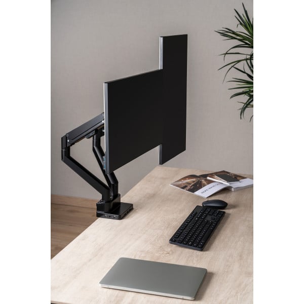 ErgoFocus Supporto Da Scrivania 2 In 1 Per Laptop E Monitor - Braccio A Molla A Gas, VESA 75/100 - Portata 1,5-8 Kg, Per Notebook 17" E Schermi 13-32" - Con Vassoio Ventilato