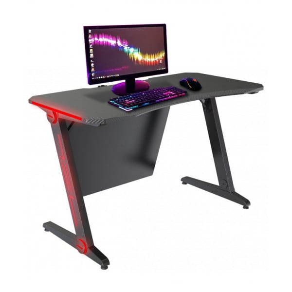 Scrivania Per Computer UNIHEIM Con Luci LED RGB E Prese | 5 Cassetti In Tessuto, Ripiano Tastiera E Supporto Monitor | Per Gaming E Ufficio Piccolo