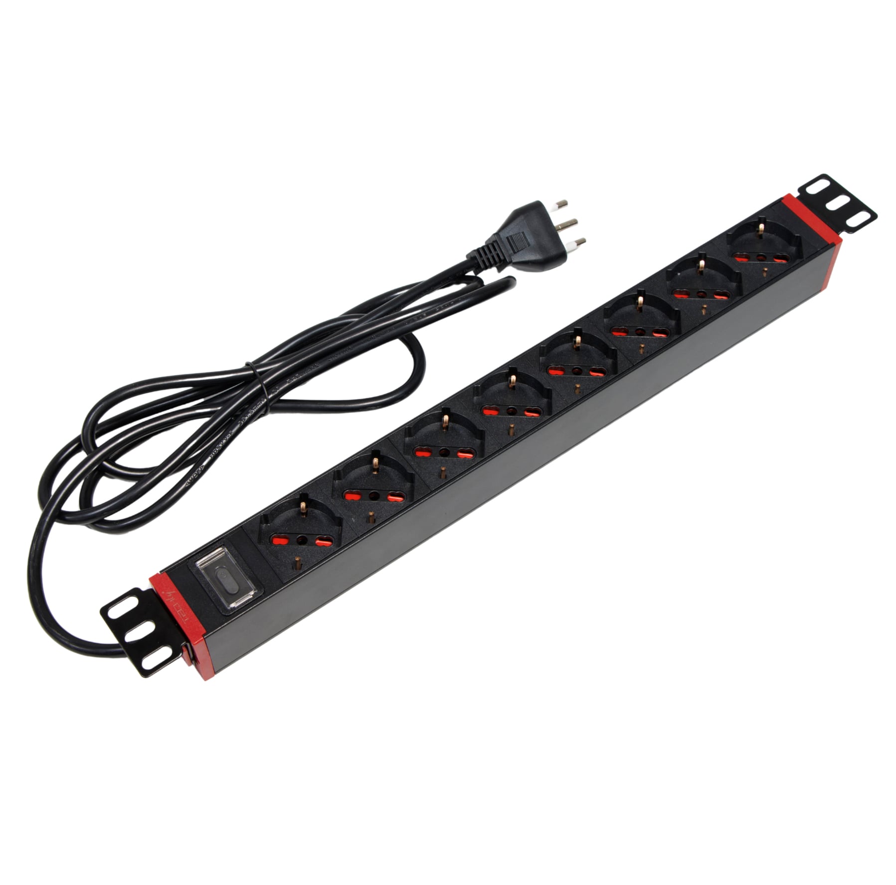 Multipresa 8 Posti da Rack 19'' con Staffe Ruotabili a 360° Spina Italiana - Immagine 1