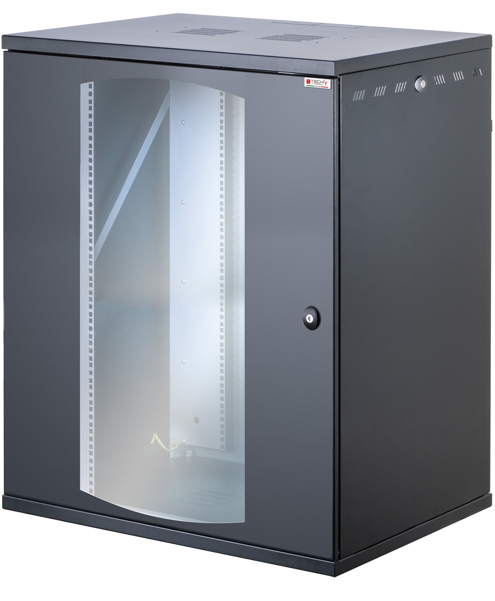 Armadio Rack 19'' a Muro 16U P 600mm L 800mm Porta Vetro Nero - Immagine 1