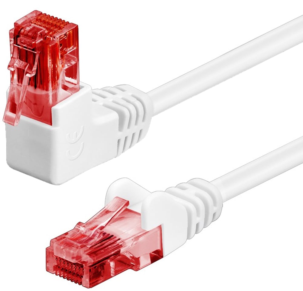 Cavo di rete Patch Connettore Angolato 90° CCA Cat.6 UTP 0,5m Bianco - Immagine 1